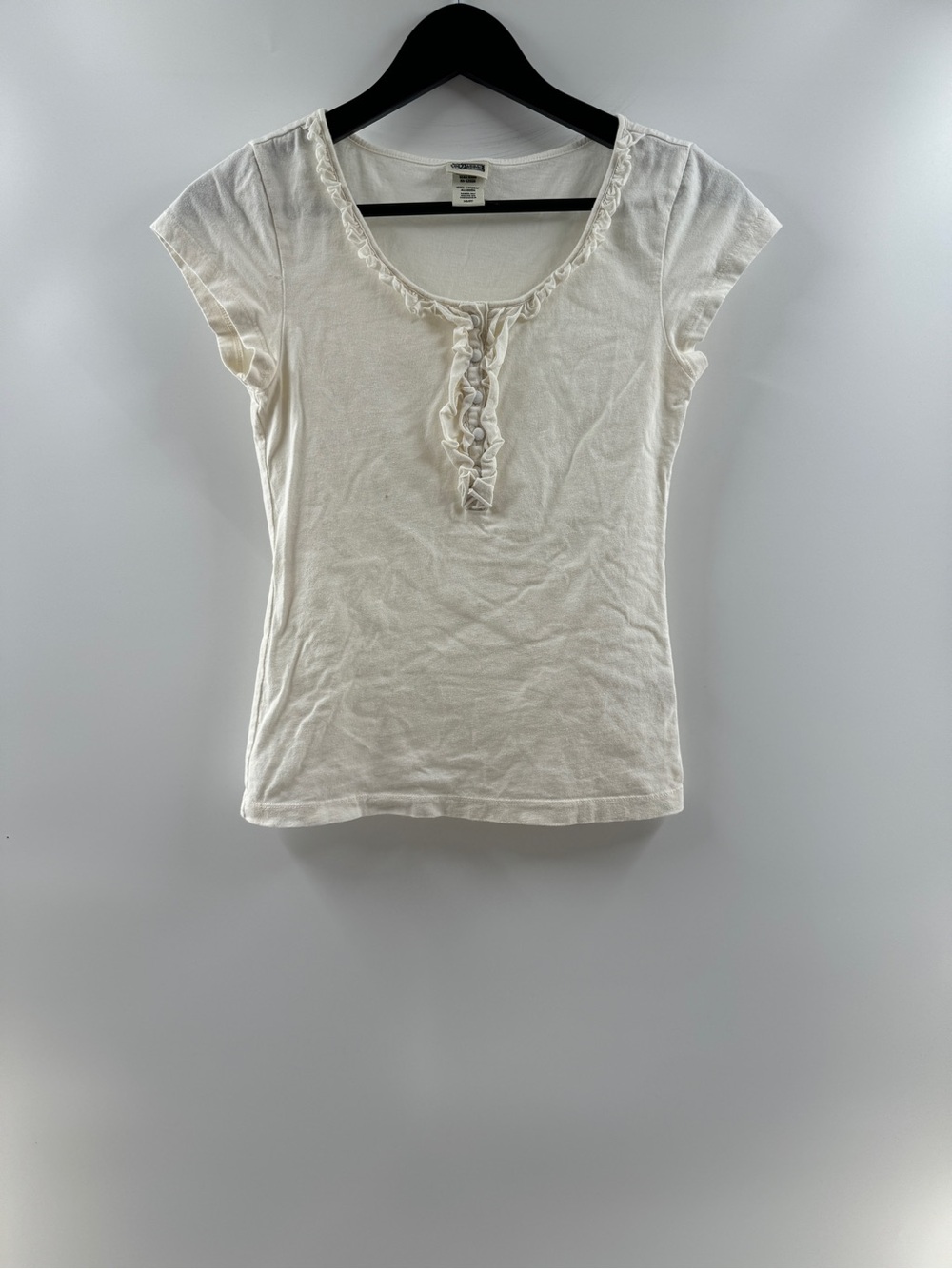 Route 66 Ivory Short Sleeve Ruffle Trim Top – Women's XS 100% Cotton